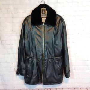 Wilson PelleStudio Men's Fur‎ Collar Mens Black Leather Coat Vintage M